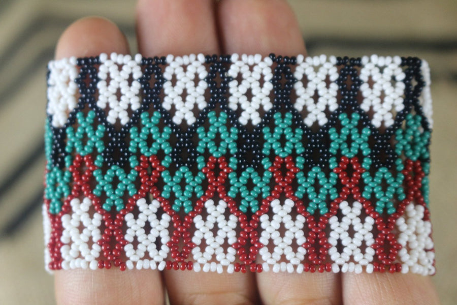 Art# K85 3+ inch Original Kayapo Traditional Peyote stitch Beaded Bracelet from Brazil.