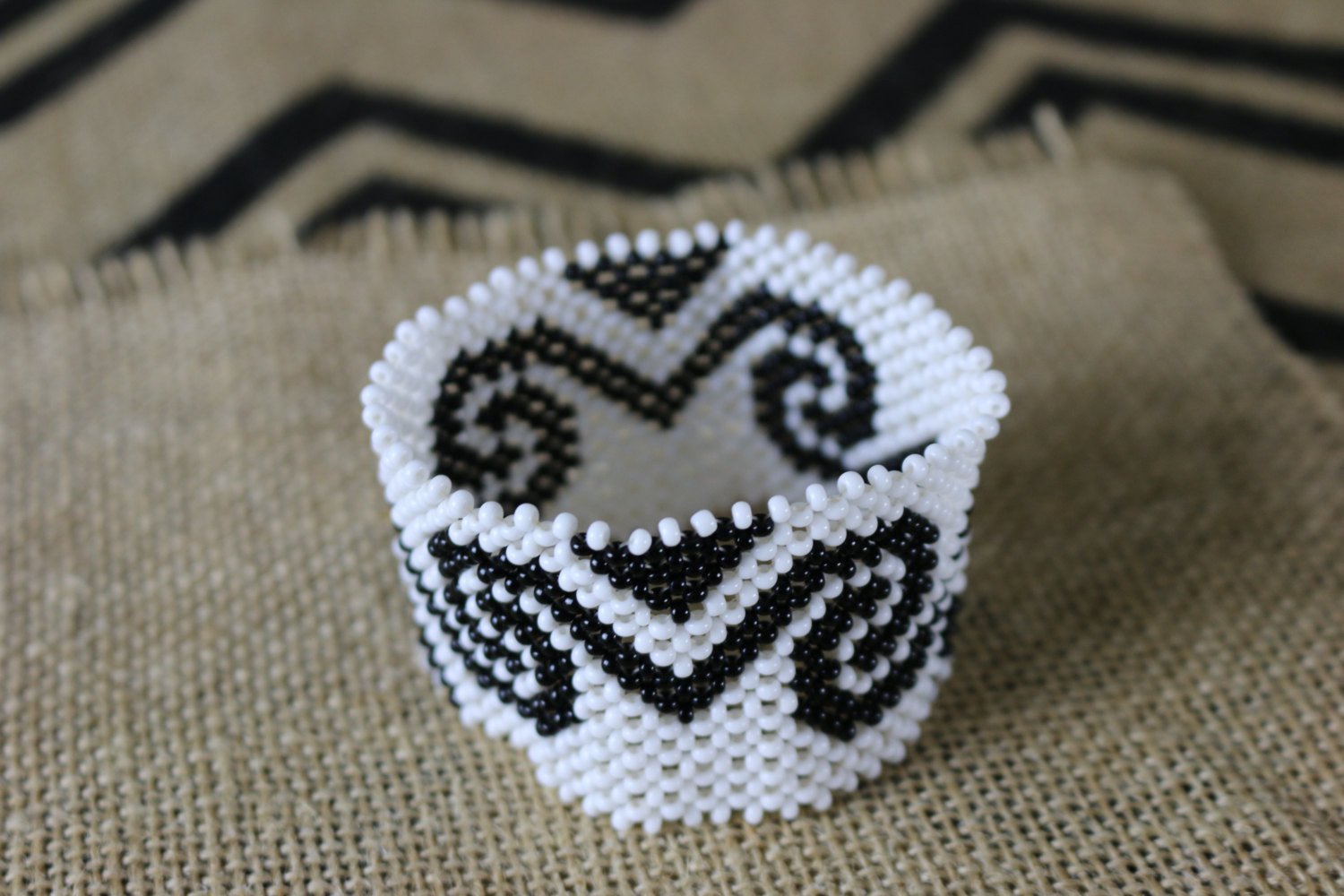 3-Color Tribal Style Cuff Bracelet Peyote or Brick Beading Pattern